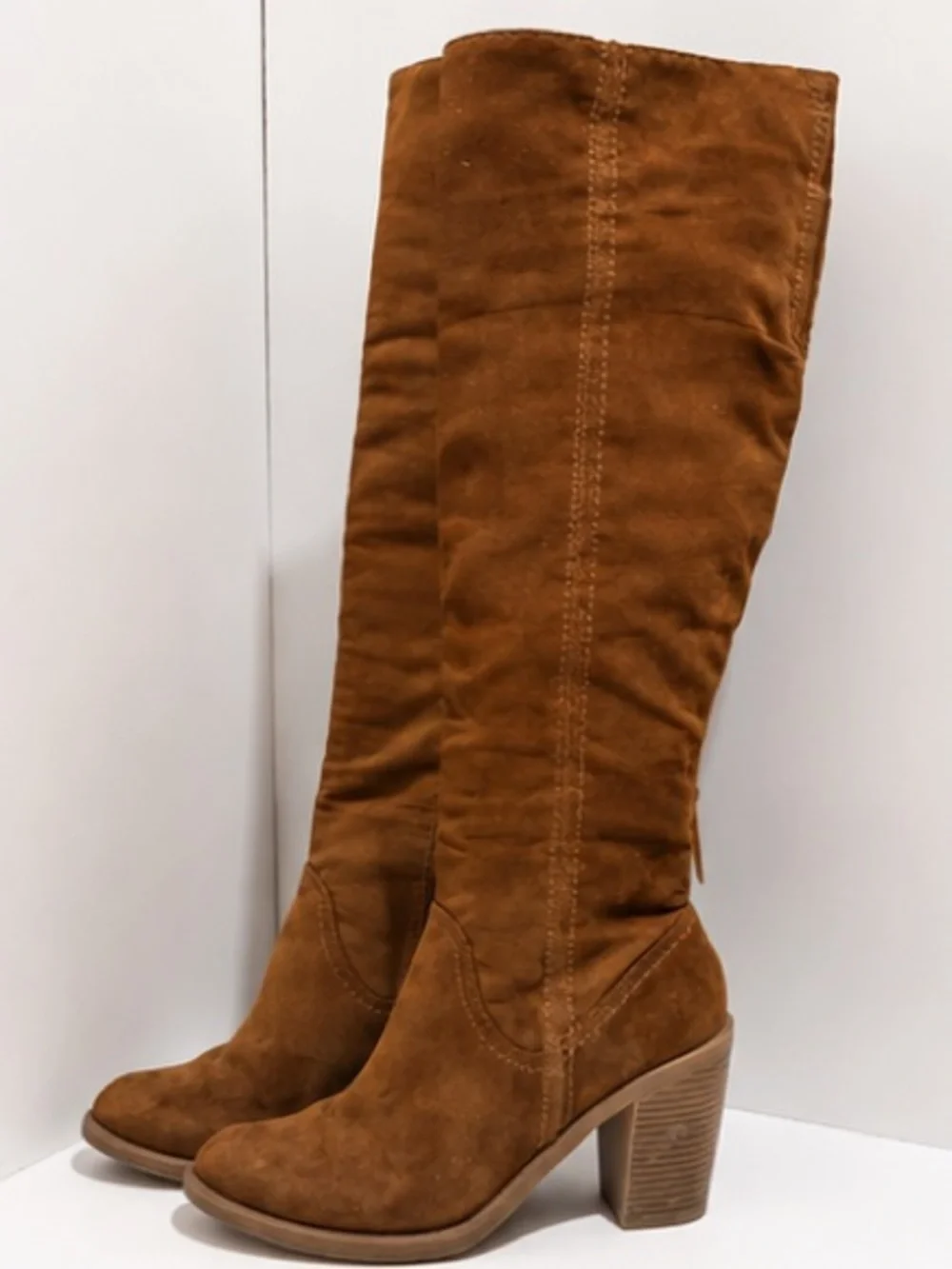 DV by Dolce Vita Chestnut Brown Suede Over-the-Knee Block Heel Boots